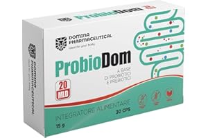 DOMINA PHARMACEUTICAL Fermenti Lattici Probiotici e Prebiotici - Probiotici per Intestino con 20 Miliardi di UFC - Probiotico con 20 Ceppi Batterici per Microbiota Intestinale (30 capsule)