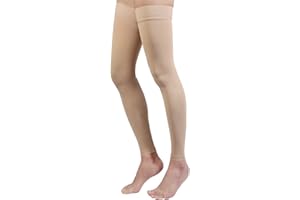 MGANG Thigh High Compression Stocking Footless - Pair, Thigh-Hi Leg Compression Sleeves Unisex, 20-30mmHg Gradient Compression with Silicone Band, Opaque, Best for Varicose Veins, Edema, Swelling, Beige XL