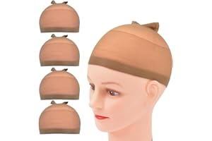 YTBYT Lot de 4 bonnets de perruque en nylon stretch pour femmes, hommes et enfants (bonnet de perruque en nylon, marron clair)
