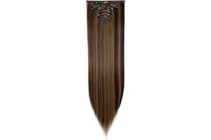 S-NOILITE Extensiones de Cabello Natural Clip in Extensions Cabeza llena 8 Piezas 18 Clips Sintético Resistente al Calor Pedazo de Cabello Recto 66cm Marrón oscuro & rubio arena