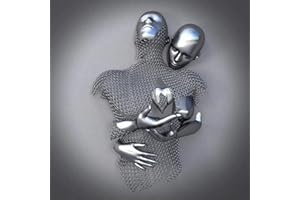 CZYSKY Scultura astratta da parete in 3D, con cuore e innamorati, in metallo, su tela, dipinto, decorazione da parete per soggiorno, camera da letto, ufficio, argento (A-Silver), 50 x 50 cm