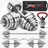 ManiBoom Adjustable Dumbbells Pure Iron (Not Plastic) &ndash; 3 in 1 Kit with Extender Bar &ndash; Rigid Case for Bodybuilding and Fitnes
