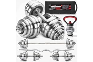 ManiBoom Maletin Pesas y Mancuernas Ajustables de HIERRO ANTIDESLIZANTES - Mancuernas 10kg 15kg 20kg 30kg 40kg 50kg con Barra Regulables y Cierre de SEGURIDAD - Kit de Ejercicio Gym en Casa Ø27,5mm