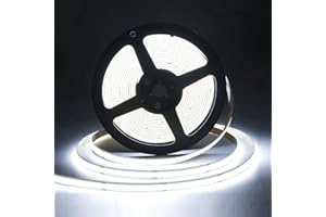 SIRYYUI COB LED Strip 5M, Daylight White 6000K LED Strip Light DC24V, 480leds/M, CRI90+ Super Bright Uniform Dotless LED Tape Lights for Cabinet Kitchen Home DIY Indoor Lighting Projects (No Power Supply)