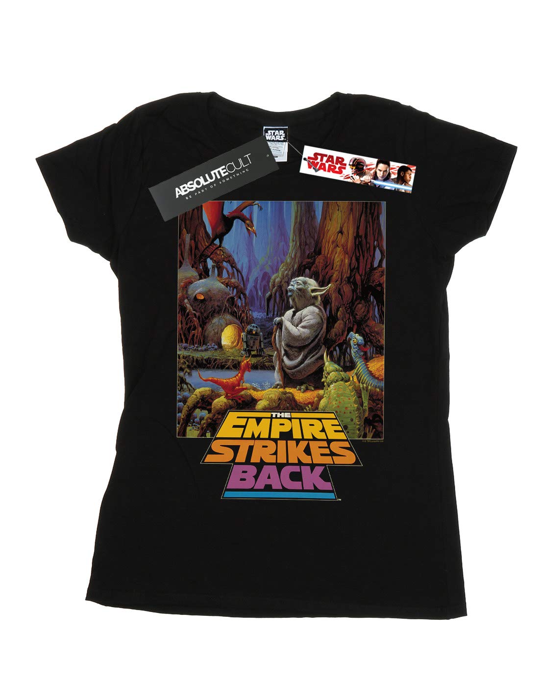 Star-Wars-Damen-Yoda-Poster-T-Shirt-Schwarz-Small