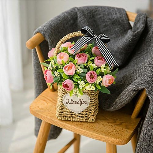 Jnseaol Artificial Flowers Artificial Flowers Living Room Window Sill Wedding Party Kitchen Home Decoration Straw Pot Fake Flower Diy Pink-40