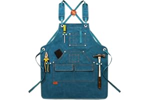aolaso Canvas Tools Apron, Heavy Duty Work Apron with Pockets, Carpenters Apron for Men, with Cross-Back Straps, Adjustable M to XXL