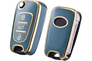 OATSBASF Car Key Cover Compatible with Hyundai,Key Box for Hyundai VERNA Elantra Sportage Carens Forte Avante K2 K5 SONATA8 ix35 i30 Accessories Case TPU Shell (Golden Edge Grey)