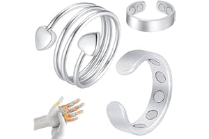 Cigmag 9X Magnetic Rings for Women, with Powerful Magnets, Adjustable Solid Pure Copper (Silver Matte & Heart)