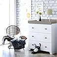 Little Acorns Classic 2 in 1 Nursery Dresser Chest and Baby Changing Table Storage Organizer with 3 Drawers – White/Grey