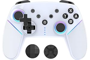 KEWYA Switch Controller für Switch Spiele, MACRO & Turbo Programmierfunktion, Motor Vibration, RGB Licht, Wireless Gamepad Joypad mit 6 Gyro Achse Kompatibel mit Switch/Switch Pro/Lite/PC - Weiß