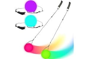 QOOLOO 2 Pieces LED Poi Juggling, LED POI Spinning Balls, 9 Vibrant Color Light Modes and Patterns, LED Fire Poi for Beginners and Professionals,Glow in the Dark, for Dancing, Camping, Lights Show