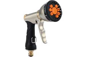 Fippy Pistolet natryskowy do węża ogrodowego, 9 regulowanych wzorów, metalowy pistolet do węża ogrodowego, wielofunkcyjny ręczny prysznic ogrodowy do nawadniania roślin, mycia samochodu i zwierząt