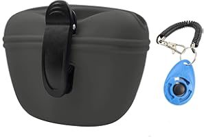 LTDOOIT Dog Treat Pouch for Training Silicone, Magnetic Closure Opening Small Dog Treat Bag with Waist Clip, Dog Clicker with Puppy Reward Training Pouch for Homemade Treats Dry and Wet Food (Black)