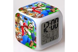 PMFS Despertador Kids Led Cambio de Color de luz Super Mario Bros Reloj Digital Juguetes para niños Despertador 7