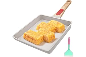 AIKENBBKK Poêle à Tamagoyaki, Grande poêle à omlette japonaise avec poignée amovible, 23x21 cm poele japonaise omelette antiadhésive, résistante au four et au lave-vaisselle (Blanc)