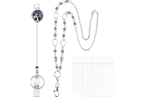 HIFOT Lanière Porte-badges Rétractable, Perlé Chaîne Cordon Badge cordon tour de cou pour Porte badge d'Identification, Porte Carte, Téléphone Mobile, Porte clef