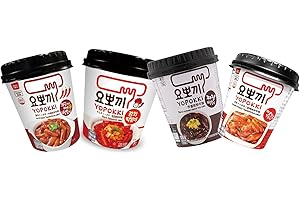 MiFan Tteokbokki Box - Yopokki Cup Pack de Inicio – Gnocchi de Arroz Coreano (4 Unidad, Sabores Mixtos)