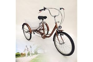 WUPYI2018 24" Tricycle for Adult,3 Wheel 6-Speed Bicycle,Adult Shopping Tricycle with Shopping Basket(UK Stock)
