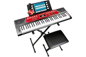 Kit de piano RockJam de 61 teclas con modulación de tono, soporte, banqueta, auriculares y lecciones.