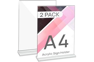 JEFURE 2 Stück Tischaufsteller A4, T-Ständer Klar Acryl Aufsteller, Doppelseitiger Preisschilder Flyer Aufsteller, Menükartenhalter für Hochzeit, Restaurant, Büro, Cafe