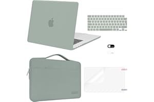 MOSISO Coque Compatible avec MacBook Air 15 Pouces M4 M3 M2 2025-2023 A3241 A3114 A2941, Coque Plastique Rigide&Sac Sleeve&Revêtement Clavier&Protecteur D'écran&Couverture Webcam,Vert Antique