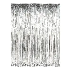 Infinxt Foil Curtain for Party Decoration 6ft x 3ft Size - Set of 4 (Silver)