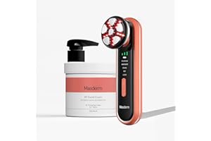 MASDERM - Dispositivo Radiofrequenza Facciale con Crema Rassodante 500 ml, Massaggiatore Viso Elettrico Professionale, Trattamento Antieta e Pulizia del Viso, Effetto Lifting per Viso e Collo - 2 Pack
