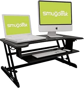 B Standing Converter Desk Height Adjustable Computer Workstation with Keyboard Tray Dual Monitors Elevating Desk 32 x 24 Inch Fully Assembled - Black