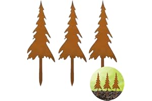 KLINNA 3er Set Deko Baum aus Edelrost Metall, Häuser als Gartenstecker Set, wetterfeste Gartendeko mit Rostoptik, einzigartige Rost Deko für Garten, Beet & Vorgarten, für die Herbst Winter Saison Deko