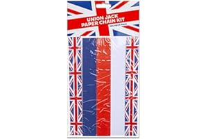 GENERIC Union Jack Paper Chain Kit - Pack of 100 Assorted Red, White, Blue & Union Jack Strips of Paper for DIY Paper Chains - United Kingdom King's Coronation Street Party Decoration