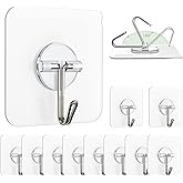 AEE&reg; 10 Pieces Transparent Wall Hanger Non-Waiting Strong Adhesive Behind Door Bathroom Kitchen Organizer Metal Hook Hanger