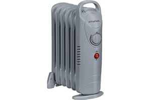 Schallen Black Portable Electric Slim Oil Filled Radiator Heater with Adjustable Temperature Thermostat, 3 Heat Settings & Safety Cut Off (Grey, 800W | 6 Fin)