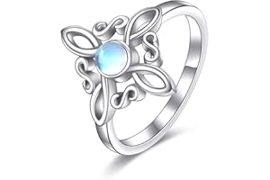 JERWLI Hexenknoten-Ringe aus Sterlingsilber, Hexen-Zauberknoten-Ringe, Mondstein, schwarzer Onyx, heidnischer Schmuck, keltisches Kreuz, Schmuck für Frauen und Mädchen