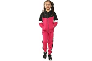 Sergio Italia Girls Contrast Fleece Tracksuit Kids Gym Sports Hooded Jogger Bottoms Zip Hoodie