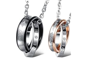 OIDEA Bijoux Acier Inoxydable Homme Femme 2 Pendentif Anneau d'Amitié - Collier Amoureux 2 Chaîne Couple - avec Sac Cadeau