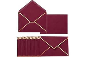 PATIKIL 100 Pack 5 x 7 Envelopes A7 Card Christmas Envelopes V Flap Envelopes with Gold Border for Office, Wedding Gift Cards, Invitations, Graduation (Burgundy)