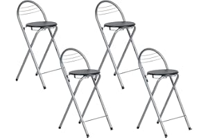 GOKHOMX Set di 4 sgabelli da bar pieghevoli pieghevoli per bar, cucina, giardino, balcone, altezza seduta 61 cm, nero e argento