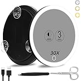 Suupvaor 30x Magnifying Mirror With Light, 3 Colors Dimming Lighted With 3 Suction Cups, Travel Light Up High Magnification M