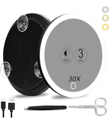 Miroir Maquillage Lumineux Robofun 20X Avec Ventouse Puissante - Grossissement Éclairage Réglable Hauteur Ajustable 25cm