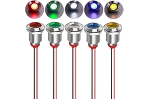 Gebildet 5Pcs 12mm AC/DC 12-24V LED Métal Indicateur Lumière éTanche Signal Lampe Pilote Tableau de Bord Directionnel Voiture Camion Bateau avec Fil