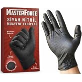 Masterforce Siyah Nitril Eldiven 50&rsquo;li &ndash; Pudrasız, Ekstra Kalın ve Dayanıklı &ndash; Balıksırtı Dokulu, Lateks İ&ccedil;ermez, &Ccedil;ift Ele Uy