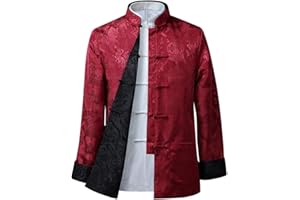 BOZEVON Cinese Tang Tops Uomo - Primavera Autunno Cappotto Entrambi i Lati Giacca a Maniche Lunghe Arti Marziali Kung Fu Camicie Tang Vestito Cinese Costumi Nazionali