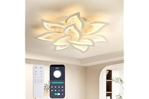 KAUCQI Plafoniera Led Soffitto, Lampadario Soggiorno 85CM 60W, Plafoniera Soggiorno Petalo Plafoniera con Telecomando Dimmerabile 3000-6000K, Plafoniera Salotto Lampada Salone Luci di Fiore