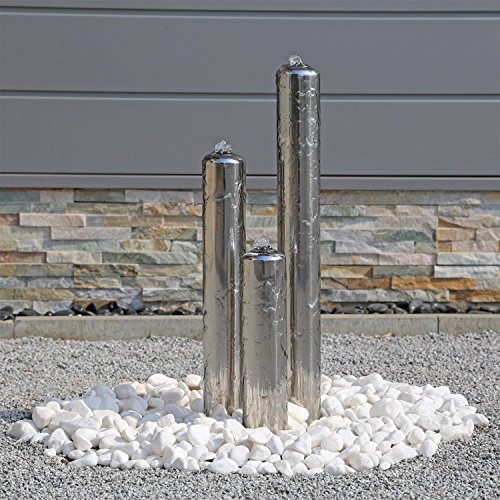 Edelstahl Springbrunnen poliert ESB1 mit 3 Säulen 65cm Säulenbrunnen für Außenbereich Garten