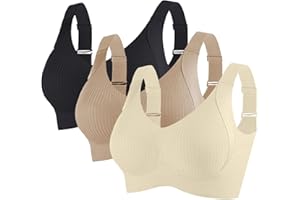 Guhmomh Nahtlose Frauen Push up BH Damen Ohne Bügel 3er Pack Minimizer BH Weich Bequemer Lifting Anti-Sagging Bras Klassische Gestreift Bustier Top Daily Essential Atmungsaktiv Bralette