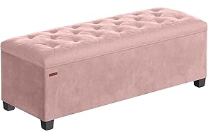 SONGMICS Cassapanca, Pouf Contenitore, Poggiapiedi 40 x 110 x 39 cm, Ottomano con Gambe in Legno, Regge fino a 300 kg, per Soggiorno, Camera da Letto, Dormitorio, Rosa Pastello LSF089R01
