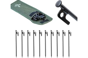 JIMCOM 10 Pack Heavy Duty Tent Pegs, 20cm High Strength Forged Steel Camping Tent Stakes with Hook and Hole for Outdoor Trip Hiking Gardening Large Hard Ground Rocky