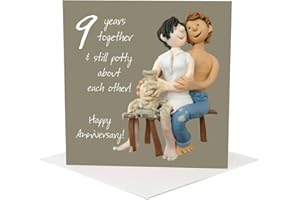 Holy Mackerel nine years still potty pottery 9th wedding anniversary card - designed by artist Erica Sturla - 15cm square and blank inside for your message - made in the UK