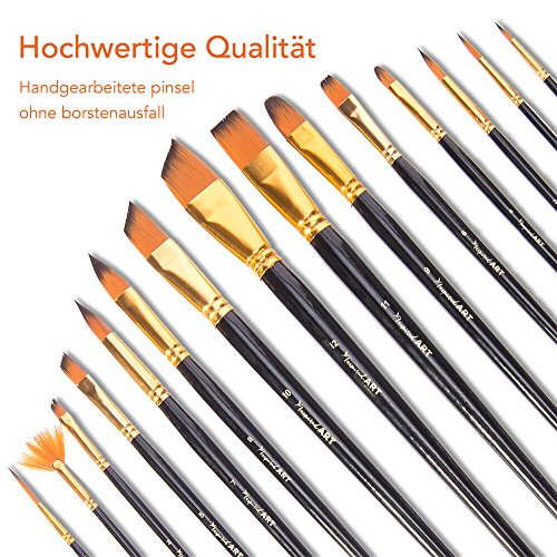 Pinsel-Set 15 Malpinsel für Acrylfarben, Wasserfarben, Öl und Gouache. Professionelle, hochwertige Malpinsel für Künstler | ohne Borstenverlust | Pinseltasche, Geschenkbox & Pflegeanleitung inklusive - 4